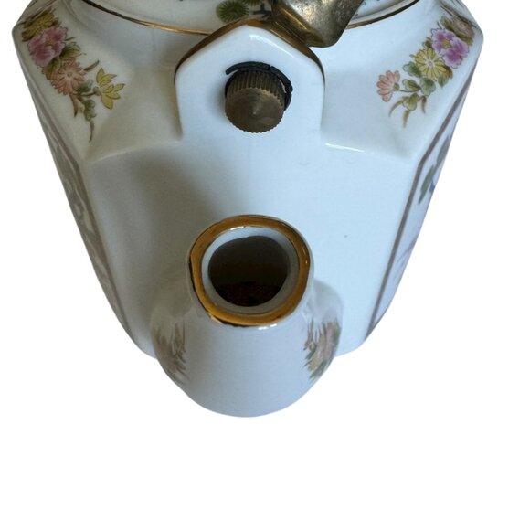 Vtg Homco Japanese Porcelain Tea Pot Hexagonal Kutani Bird Brass Handle 6" Asian - Picture 14 of 16